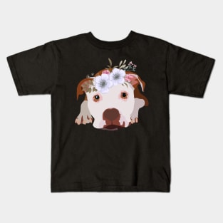 Cute pitbull with crown of flowers Kids T-Shirt